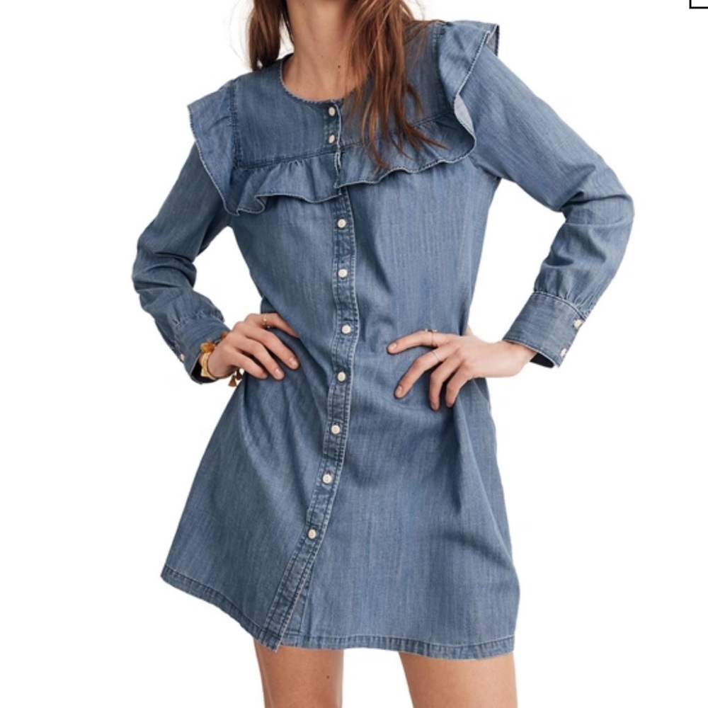 Madewell Ruffle Yoke Chambray Shirt Dress